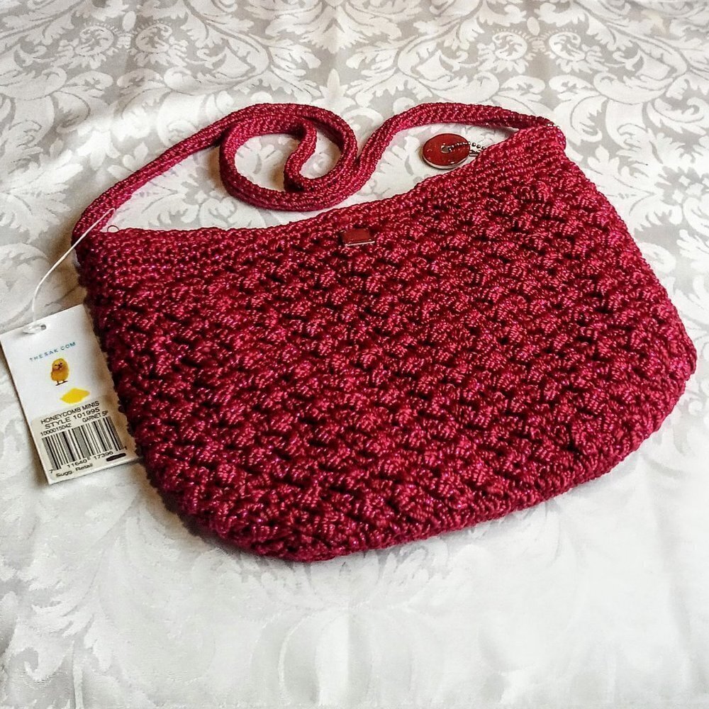 The Sak Garnet Sparkle Crochet Honeycomb Mini Bag